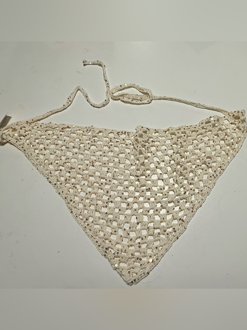 Crochet gold Sequin Triangle head bandana - Ivory